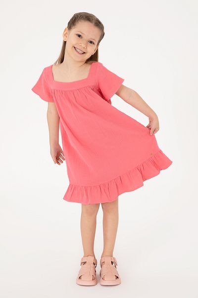 U.S. Polo Assn. Girl's Pink Short Sleeve Muslin Fabric Woven Dress 50306602-Vr167