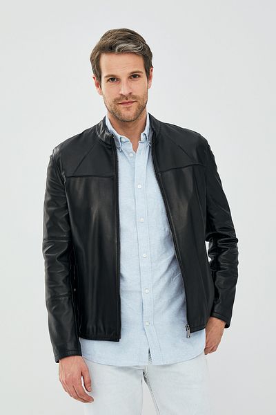 Derimod Neymar Men's Slim-fit Black Leather Jacket - Short 21sgd6402u4