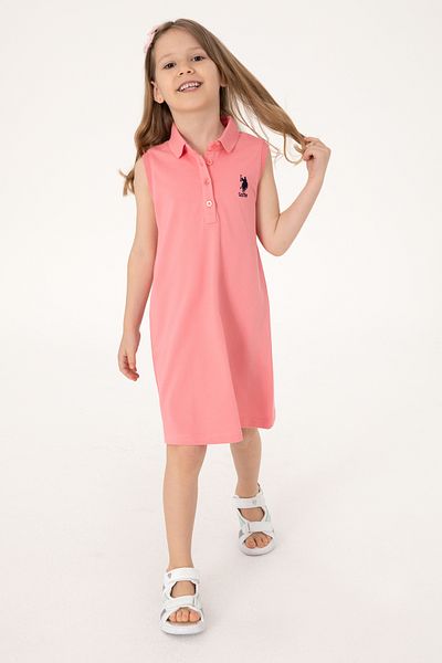 U.S. Polo Assn. Girl's Pink Polo Neck Sleeveless A-Form Basic Knitted Dress 50306052-Vr041