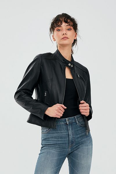 Derimod Kylie Women's Black Leather Short Jacket - 19wge53521m