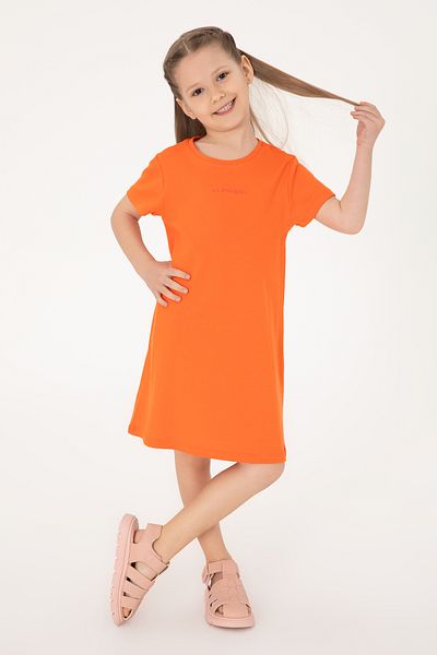 U.S. Polo Assn. Girls' Pomegranate Flower Crew Neck Short Sleeve Interlock Basic Knitted Dress 50306277-Vr039