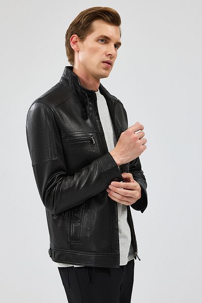 Derimod Wade Men's Black Slim-fit Leather Coat - 22wgd6462ve