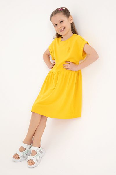 U.S. Polo Assn. Girls' Yellow Crew Neck A-Form Modal Knitted Dress 50306259-Vr094