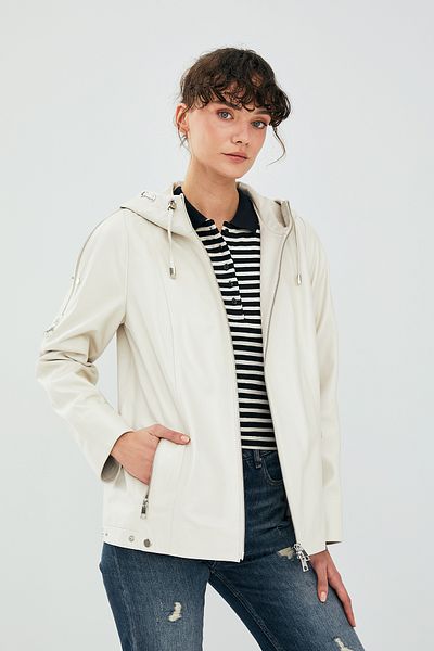 Derimod Judith Women's Oversize Hooded Leather Jacket - Cream 22wgd5045u4