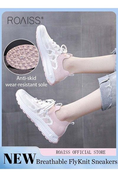 ROAISS Colorblock Running Shoes for Women Sneakers Breathable Mesh Surface Trainers