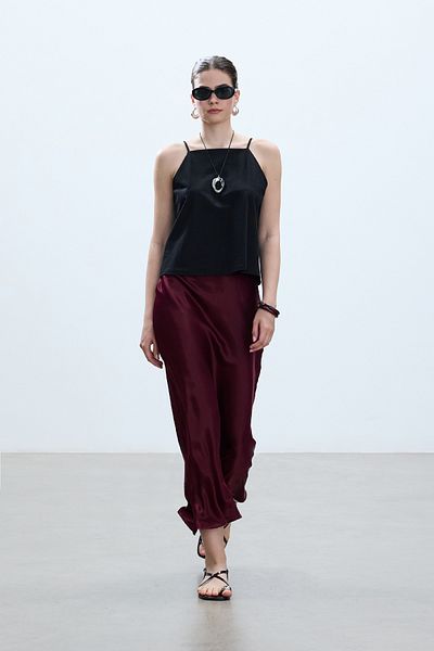 BE BLUE Fusta din satin burgundy
