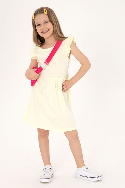 U.S. Polo Assn. Girls' Lemon Ruffle Sleeve Crew Neck Cotton Knitted Dress 50306281-Vr035