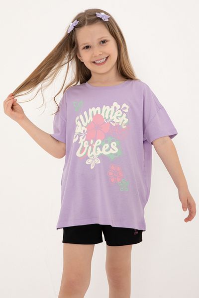 U.S. Polo Assn. Girls' Lilac Comfort Crew Neck Floral Printed Cotton T-Shirt 50306203-Vr034