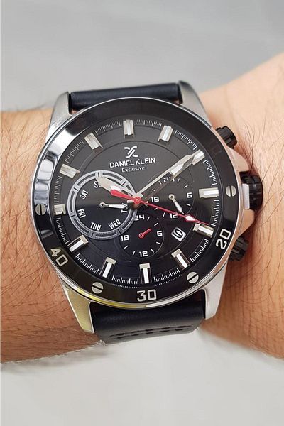 Daniel Klein Exclusive New Model Functions Active Black Leather Strap Men's Wrist Watch