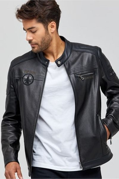 Derimod Kawhi Men's Black Slim-fit Leather Coat - Embroidered, 19wgd6351bt