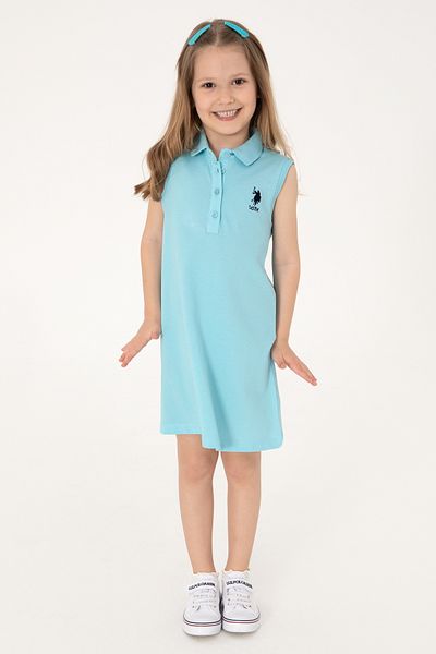 U.S. Polo Assn. Girls Aqua Polo Collar Sleeveless A-Form Basic Knitted Dress 50306052-Vr007