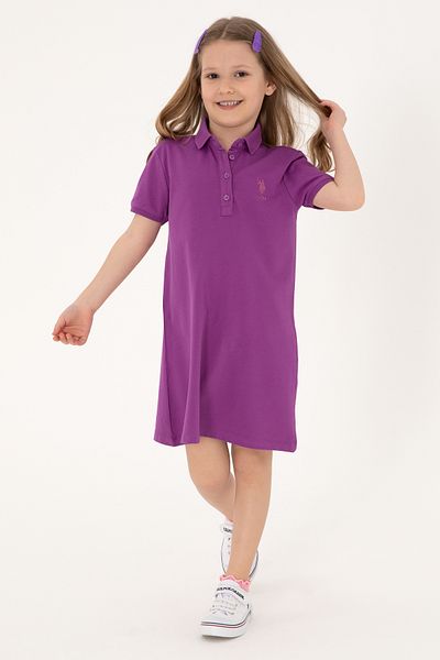 U.S. Polo Assn. Girls Violet Polo Collar Short Sleeve A-Line Basic Knitted Dress 50306051-Vr037