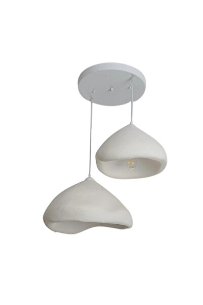 Lunalore Royel Serisi 2'li Beton Görünümlü Bohem Tarzı Beyaz Sarkıt Avize