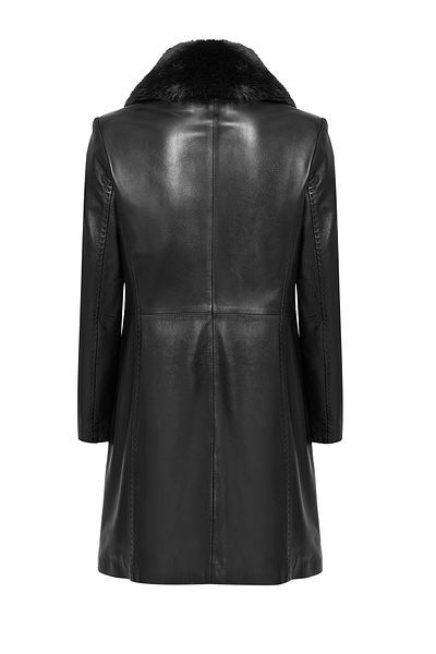 Derimod Christina Black Furry Women's Leather Coat - 22wge59951m