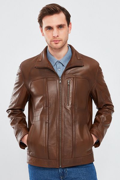Derimod Bruno Men's Cognac Leather Jacket 21Sge640147