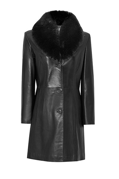 Derimod Christina Black Furry Women's Leather Coat - 22wge59951m