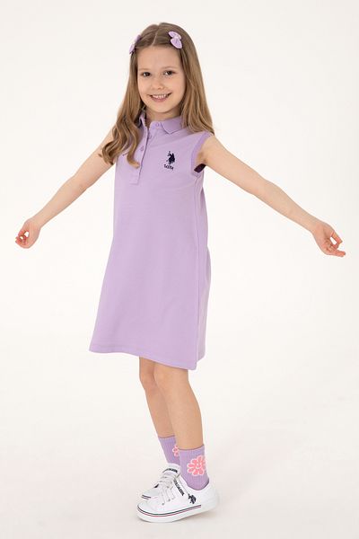 U.S. Polo Assn. Girls Lilac Polo Collar Sleeveless A-Form Basic Knitted Dress 50306052-Vr034