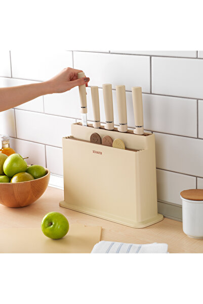 Schafer Forge Kesme Tahtası/Bıçak Seti 10 Parça-Krem