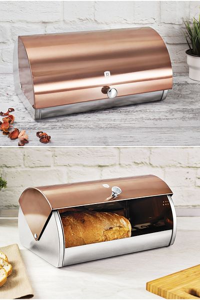 Berlinger Haus Bread Basket Bread Box Rosegold Metallic Line Stainless Steel