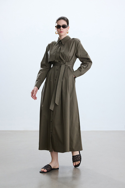 BE BLUE Haki Pamuklu Trenç Elbise