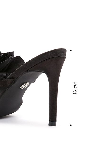Derimod Papuci de damă negri cu toc subțire - 24SFE cu detalii accesorii 451414