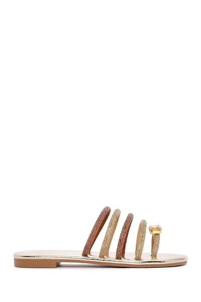 Derimod Papuci de damă Gold Stone - Flip Flops, 24sfe4513ts