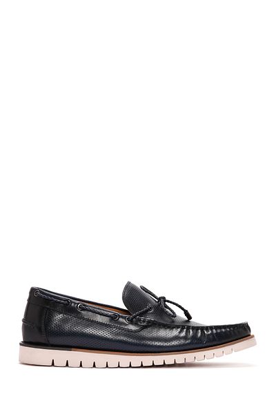 Derimod Fly Men's Navy Blue Genuine Leather Casual Penny Loafer Shoes Casual Daily Shoes 24Sfd6914Dı