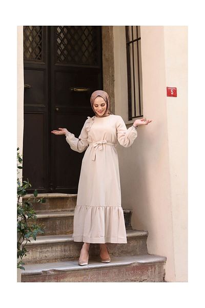 VELLICHOR Φόρεμα Crepe Fabric Shoulder Frill Ecru-761