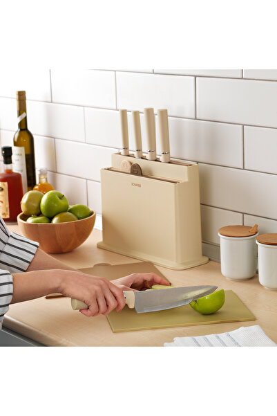 Schafer Forge Kesme Tahtası/Bıçak Seti 10 Parça-Krem