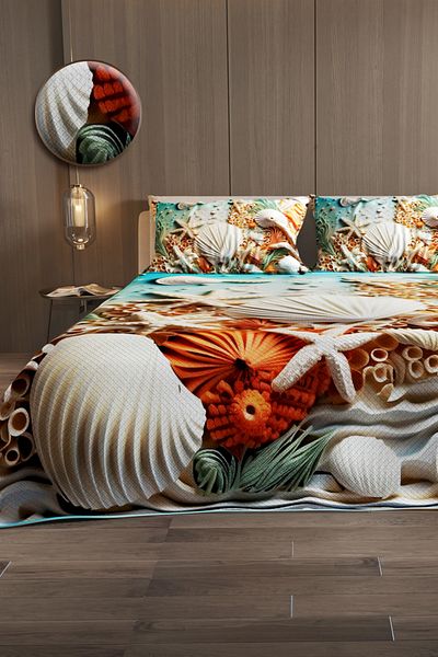 MonoHome Pique Set Cotton Double Jacquard Woven Bedspread Sea Decoration
