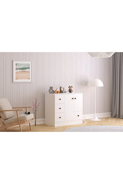 Rabi Elif Modern 2 Kapaklı 4 Çekmeceli Şifonyer