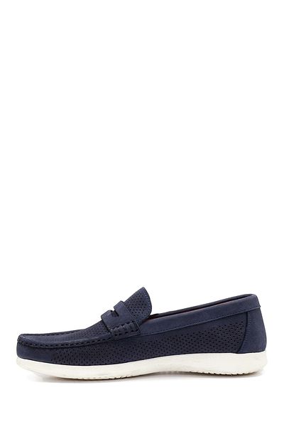 Derimod Men's Navy Blue Nubuck Genuine Leather Penny Loafer Shoes Casual Daily Shoes 24Sfd6580V3