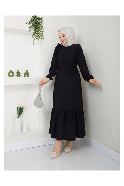 VELLICHOR Φόρεμα Crepe Fabric Shoulder Ruffle Μαύρο