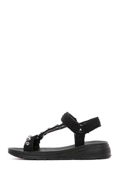 Derimod Black Stoned Women's Ankle Strap Sandals - 24SFE464714