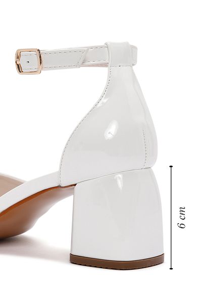 Derimod Women's White Ankle Strap Heeled Patent Leather Shoes 24Sfe401216
