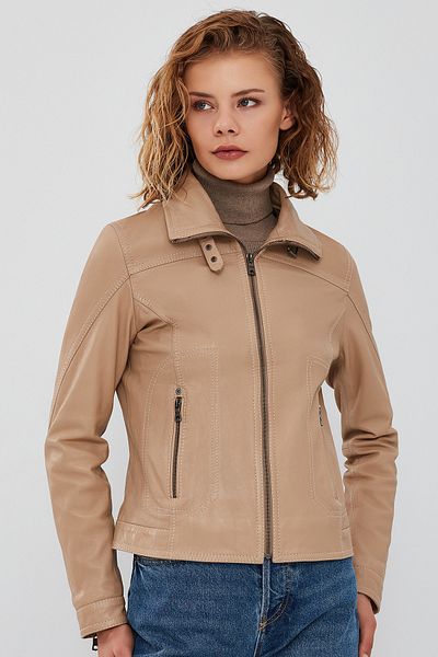 Derimod Beige Short Leather Women's Jacket - Fiesta 23wgm514151