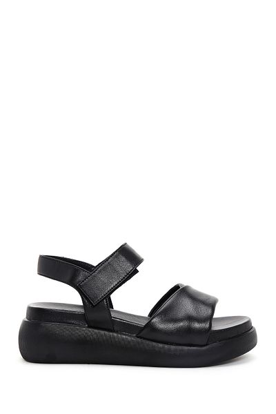 Derimod Women's Black Ankle Strap Thick Soled Genuine Leather Sandals 24Sfd130118