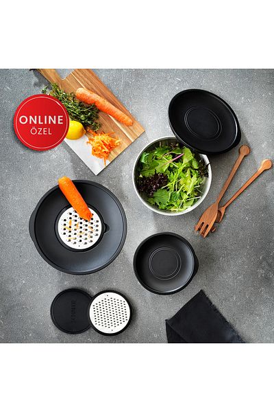 Schafer Lucas Steel Mixing Bowl 16-20-24 Cm-9 Pieces-Black