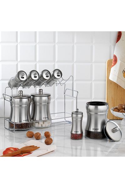 Schafer 9 Piece Retro Spice Set - Inox