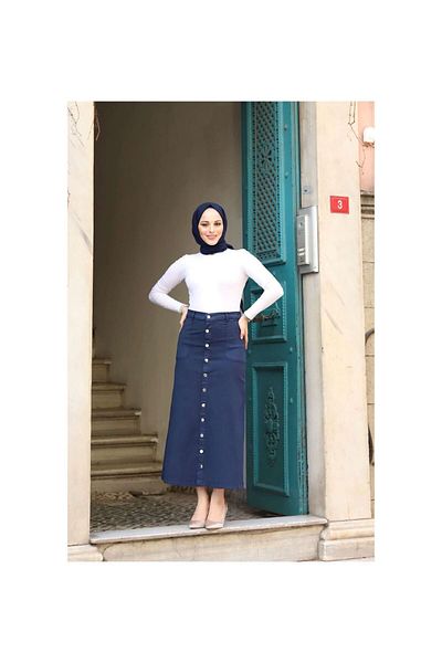 VELLICHOR Φούστα Gabardine με κουμπιά μέχρι το πάτωμα Navy Blue-152