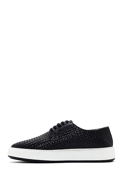 Derimod Black Knitted Leather Men's Casual Shoes - Lace-up 24sfd615629