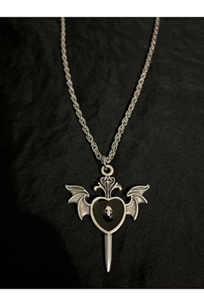 Genel Markalar Gothic Yarasa Kanat Kılıç Detaylı Unisex Kolye