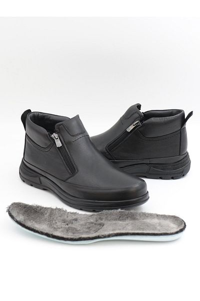 Nesil Shoes Showmen 241-1 Μαύρες ανδρικές μπότες από γνήσιο δέρμα και γούνα