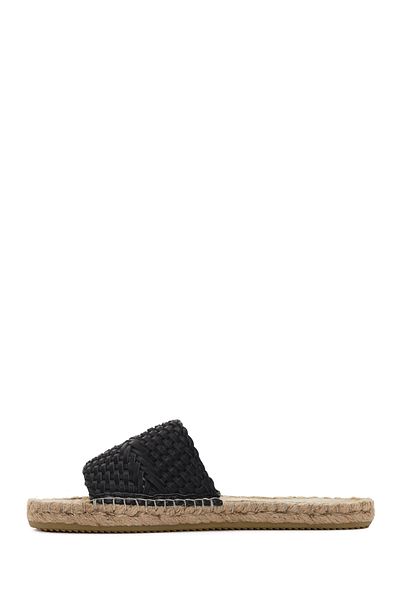 Derimod Women's Black Knitted Leather Espadrille Slippers 24Sfd206129