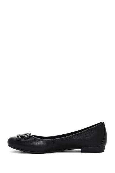 Derimod Women's Black Stone Genuine Leather Summer Ballerina Shoes 24Sfd270818