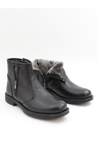 Nesil Shoes Thrtrk 905 Μαύρες ανδρικές μπότες από γνήσιο δέρμα από καουτσούκ