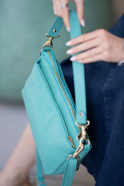 CüzCan Geantă de mână și de umăr pentru femei Paris Turquoise, din piele naturală, cu 3 fermoare