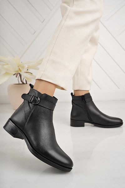 Castle Black 32002-1 Μαύρες γυναικείες μπότες από γνήσιο δέρμα με φερμουάρ
