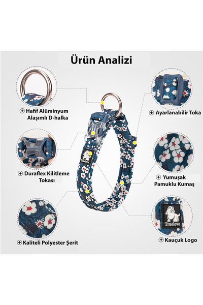 True Love Mavi Kamuflaj Desenli, Yumuşak Süngerli Mesh Boyun Tasması