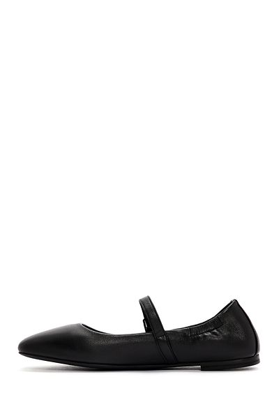 Derimod Women's Black Banded Genuine Leather Summer Ballerina Shoes 24Sfd271318